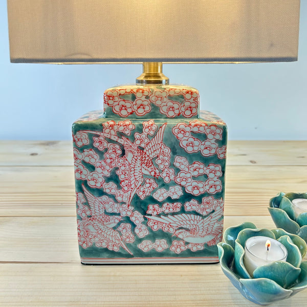 Japanese Blossom Patterned Lamp with Shade