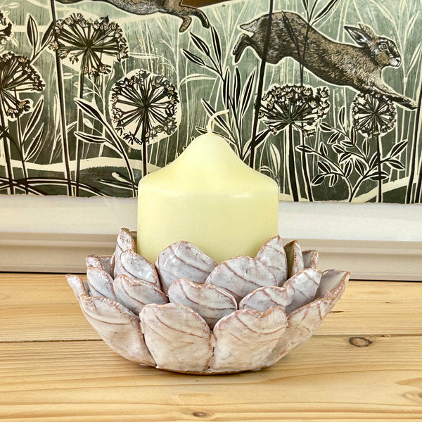 Rustic Ceramic FLower Tea Light Holder