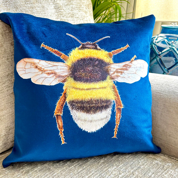 Velvet Bumblebee Cushion Mustard