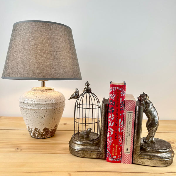 Cat and Birdcage Bookends