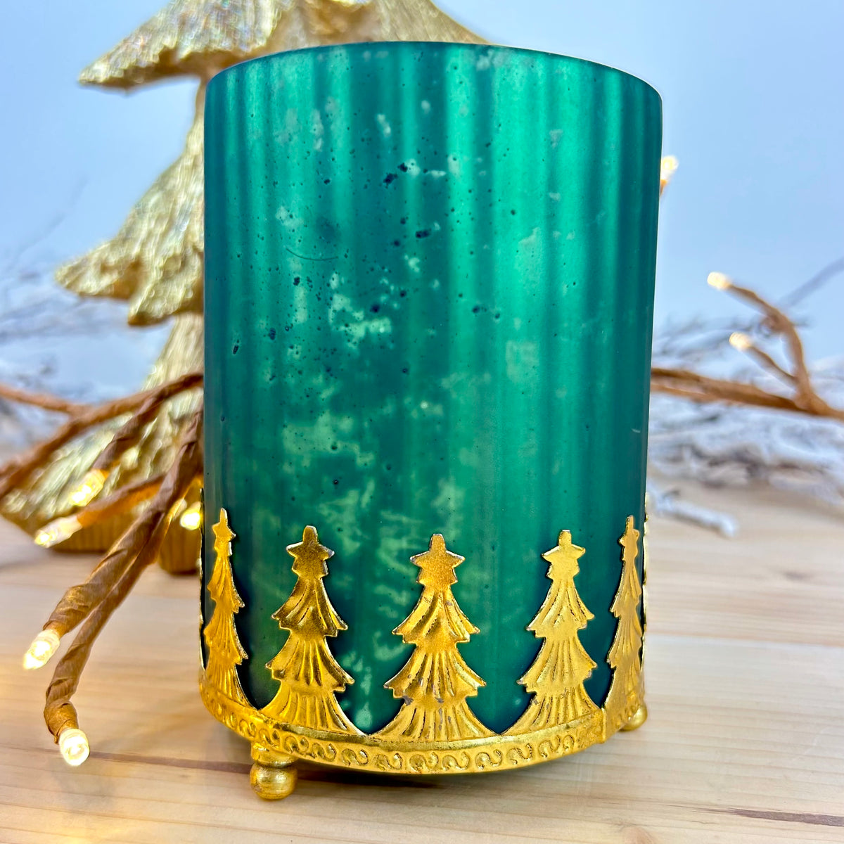 Christmas Tree Hurricane Candle Holder Velvet Fern