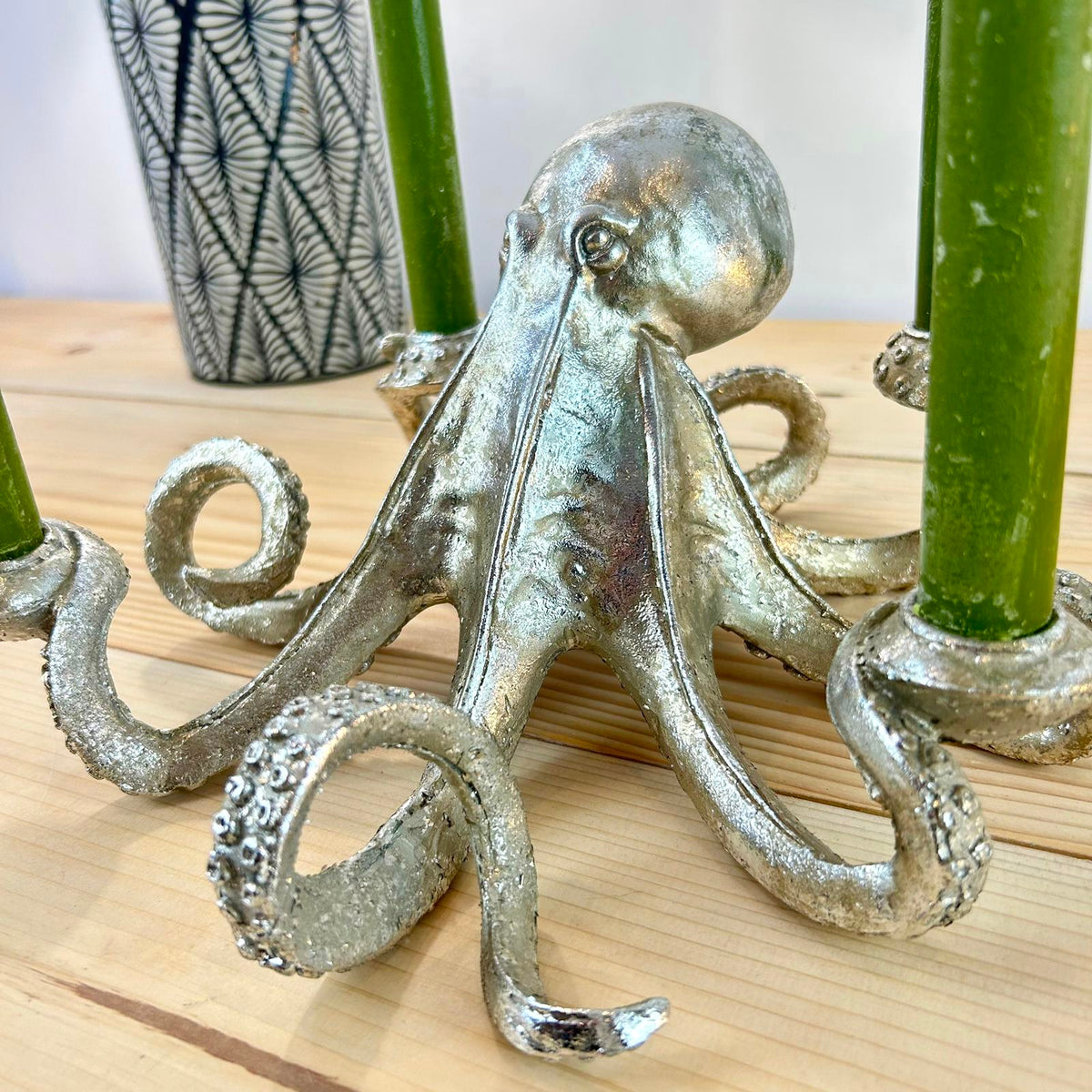 Silver Octopus Candle Holder Velvet Fern