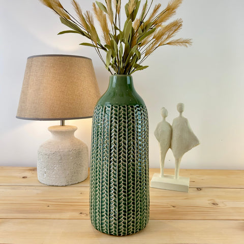 Green Herringbone Vase