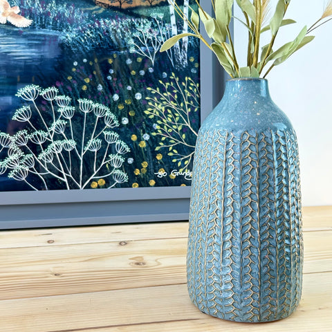 Mottled Blue Herringbone Vase