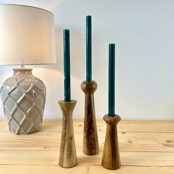 Set of Three Mango Wood Candle Holders
