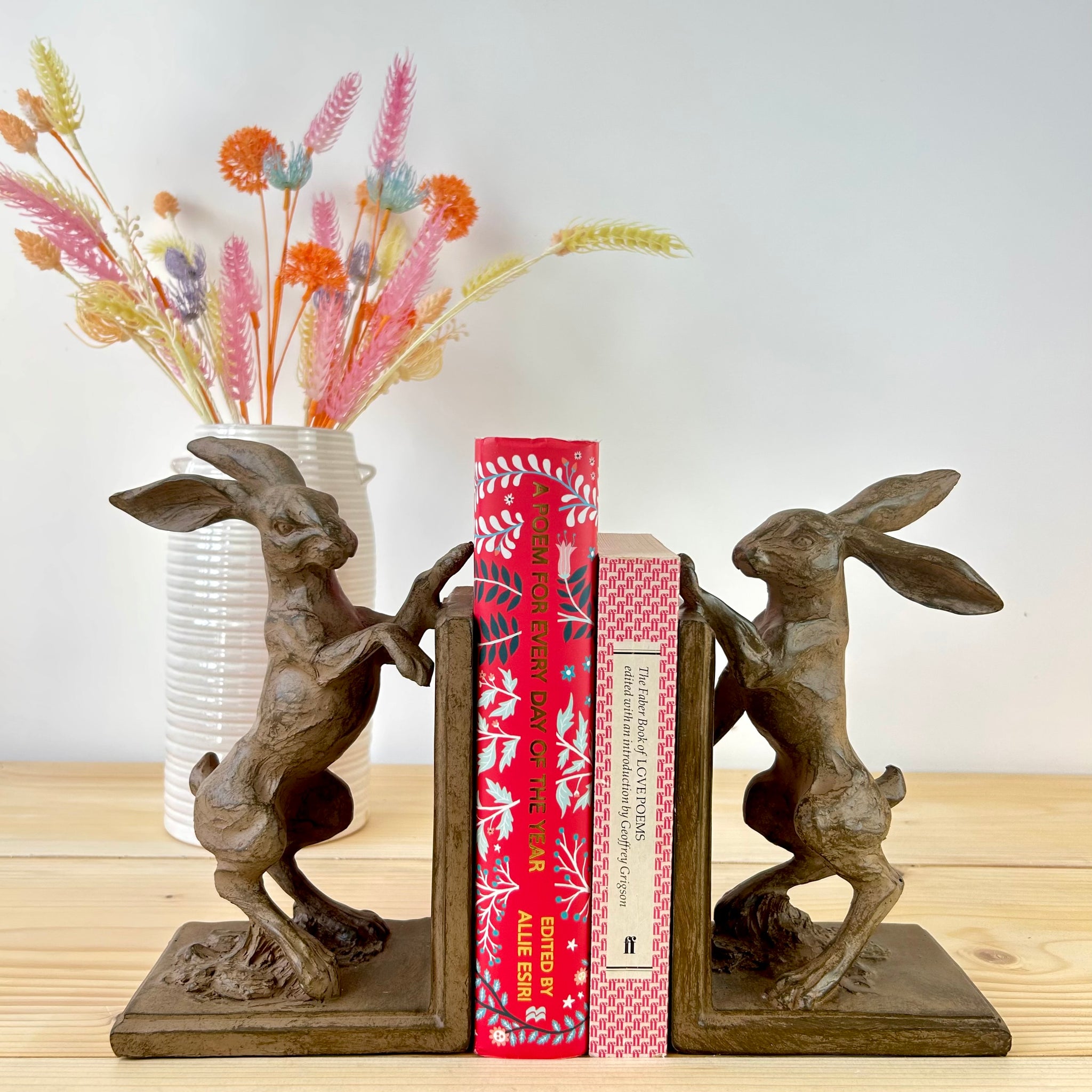 Boxing Hare Bookends – Velvet Fern
