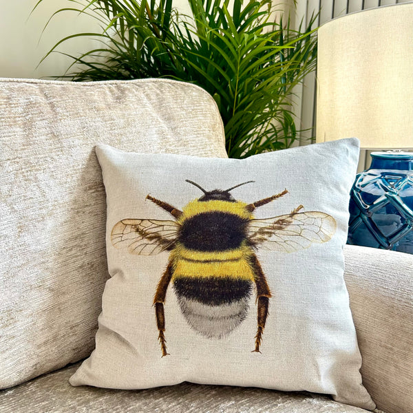 Linen Cabbage White Butterfly Print Cushion