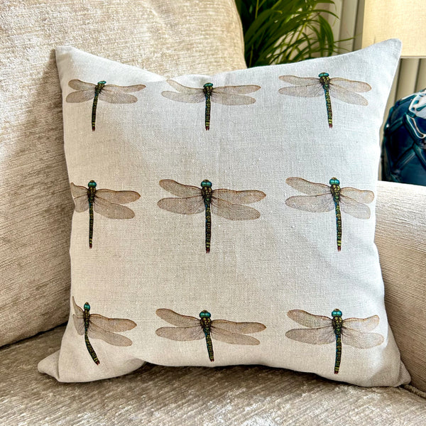 Linen Cabbage White Butterfly Print Cushion