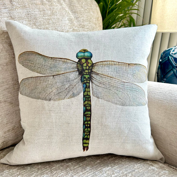 Linen Cabbage White Butterfly Print Cushion