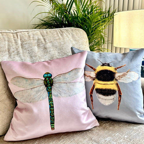Velvet Dragonfly Cushion Soft Pink