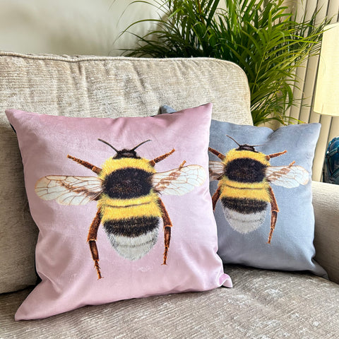 Velvet Bumblebee Cushion Soft Pink