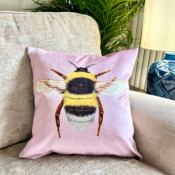 Velvet Bumblebee Cushion Navy Blue