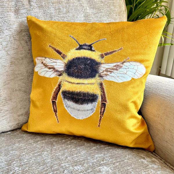 Velvet Bumblebee Cushion Mustard