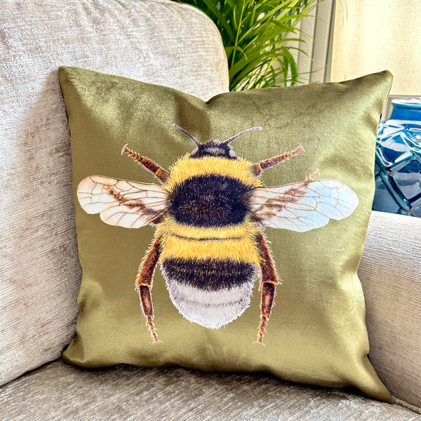 Velvet Bumblebee Cushion Mustard