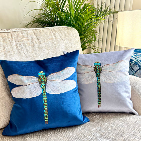 Velvet Dragonfly Cushion Navy Blue