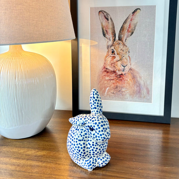White & Navy Spotted Ceramic Rabbit