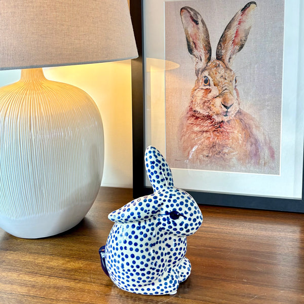White & Navy Spotted Ceramic Rabbit