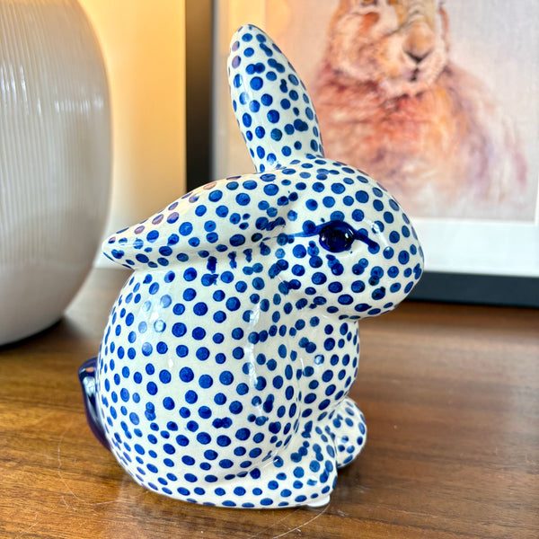 White & Navy Spotted Ceramic Rabbit