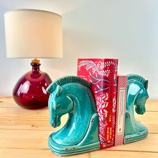 Blue Ceramic Horse Head Bookends