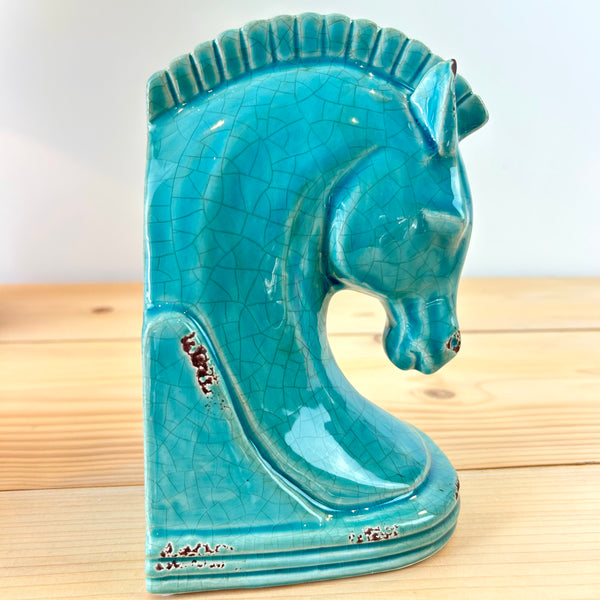 Blue Ceramic Horse Head Bookends