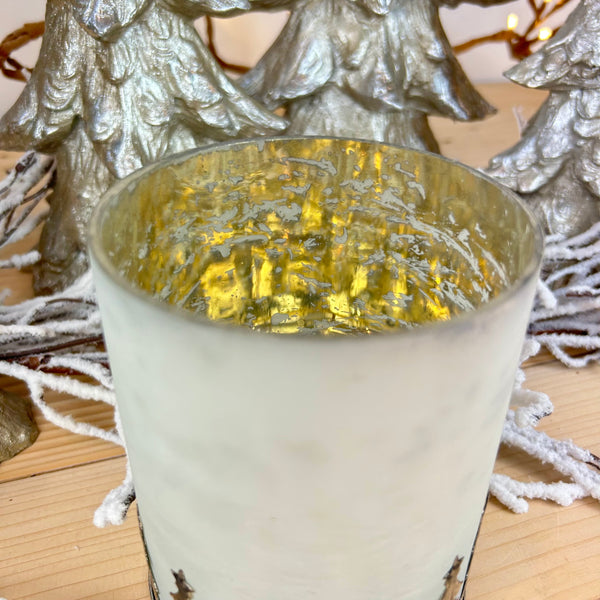 Silver Christmas Tree Hurricane Candle Holder