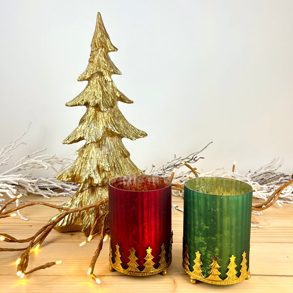 Christmas Tree Hurricane Candle Holder