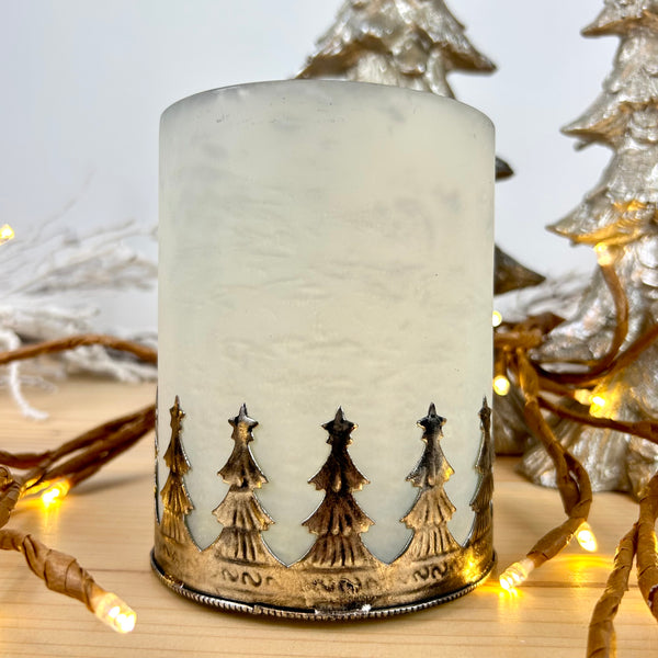 Silver Christmas Tree Hurricane Candle Holder