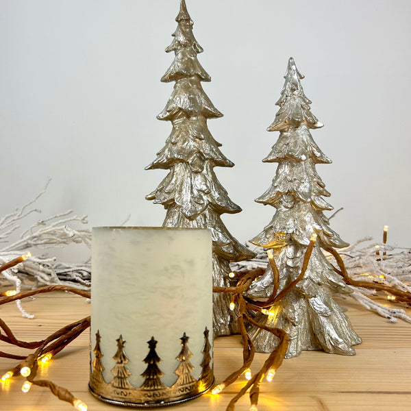 Silver Christmas Tree Hurricane Candle Holder