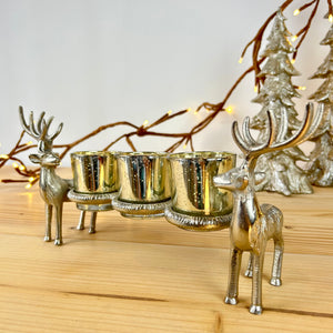 Silver Reindeer Triple Candle Holder