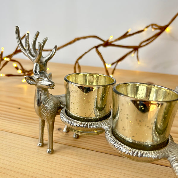 Silver Reindeer Triple Candle Holder