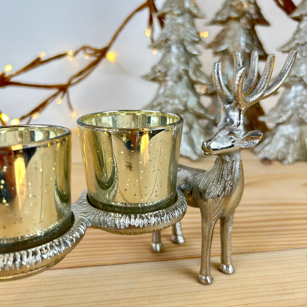 Silver Reindeer Triple Candle Holder