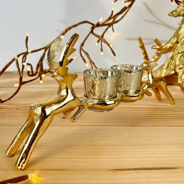 Silver Reindeer Double Candle Holder